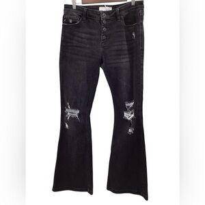 KanCan Black Distressed Flare Jeans Button Fly